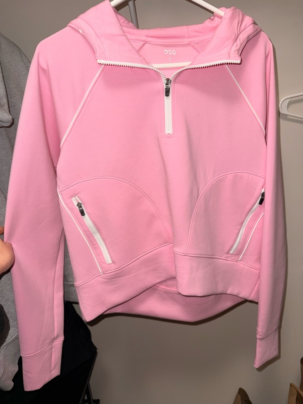 DSG Light Pink Half-Zip Hoodie with White Trim